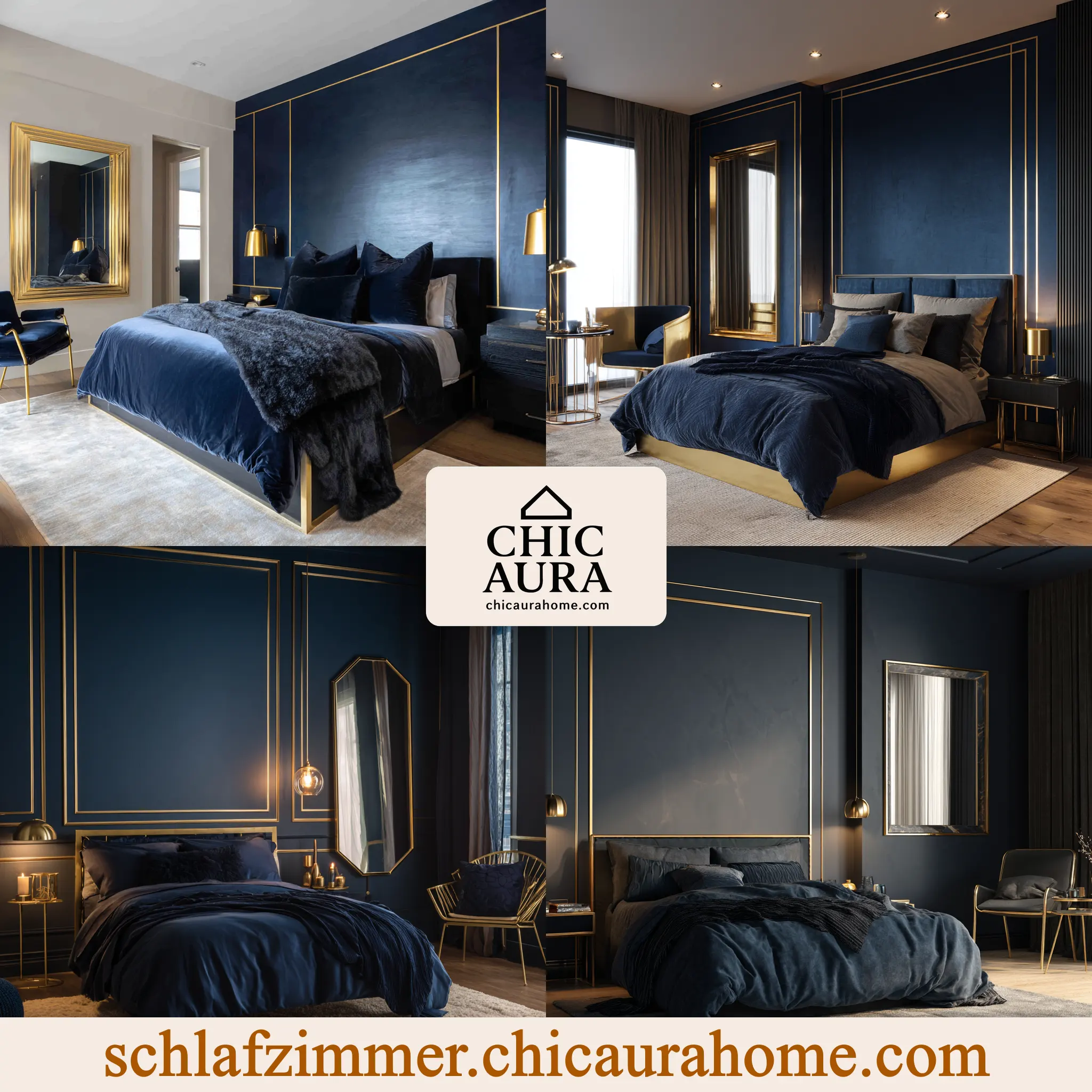 schlafzimmer ideen dunkelblau gold