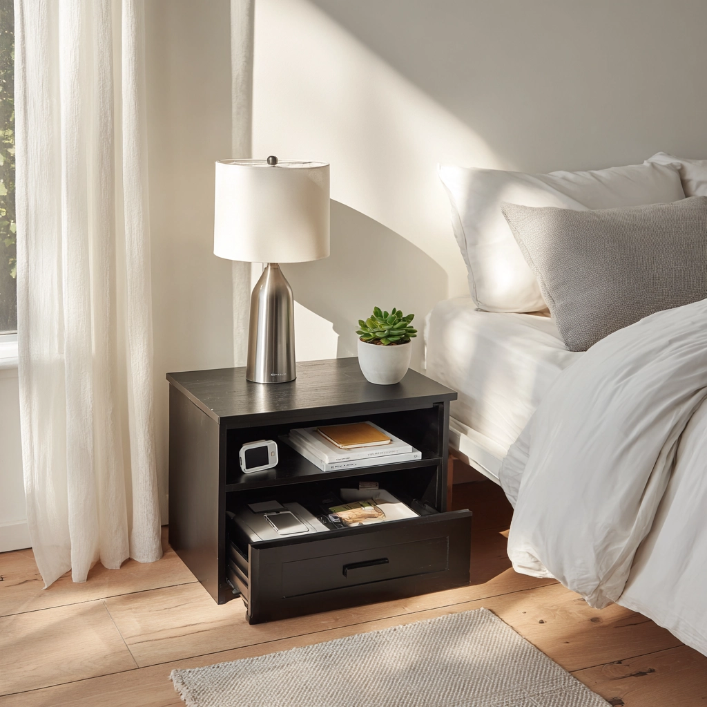 nachttisch dekorieren schwarz