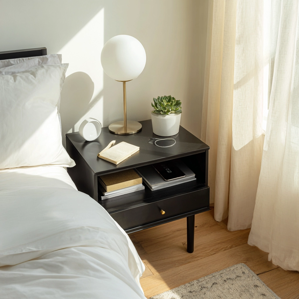 nachttisch dekorieren schwarz