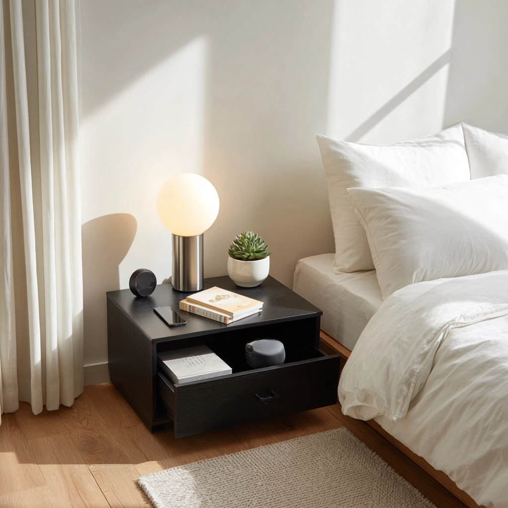 nachttisch dekorieren schwarz