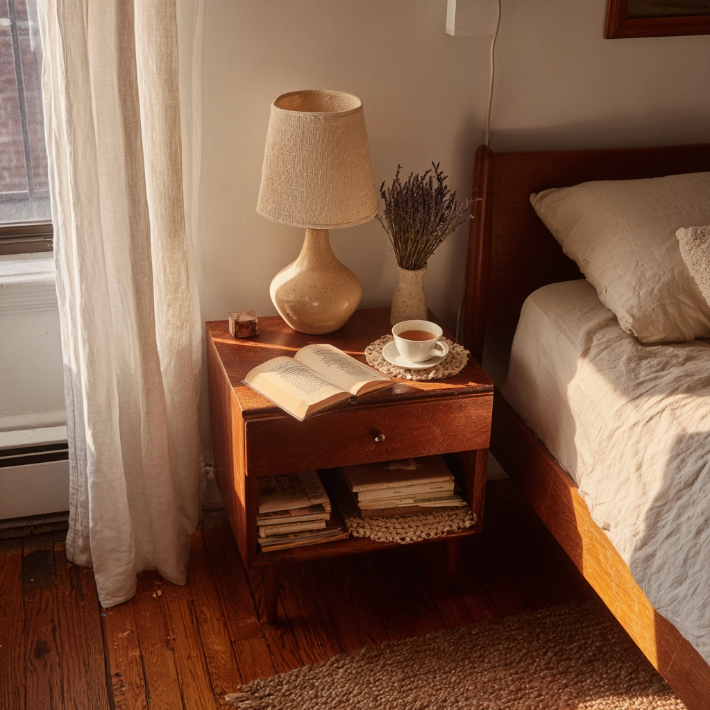 nachttisch dekorieren vintage