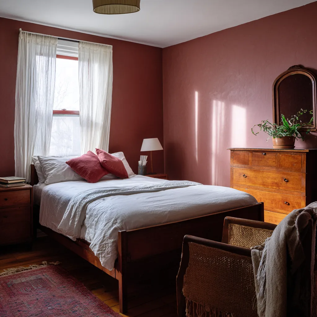 schlafzimmer himbeerrot