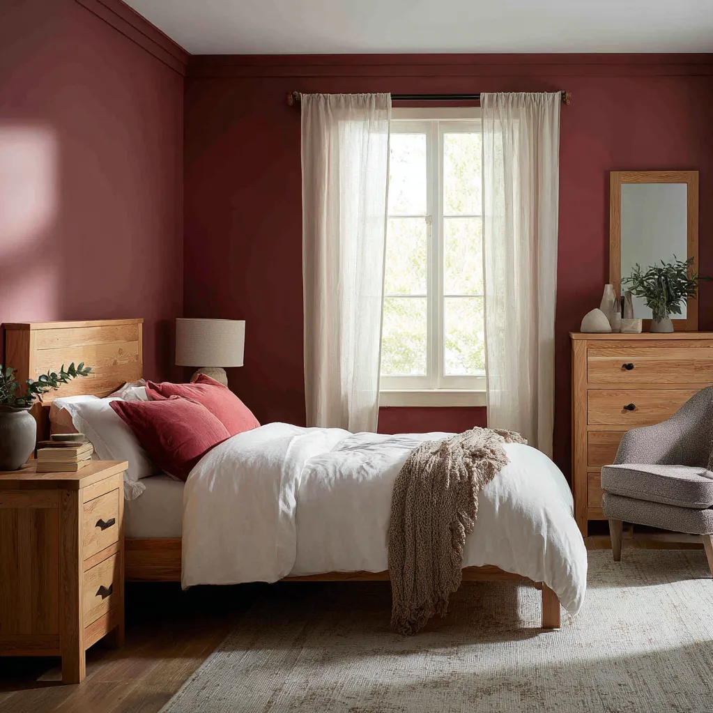 schlafzimmer himbeerrot