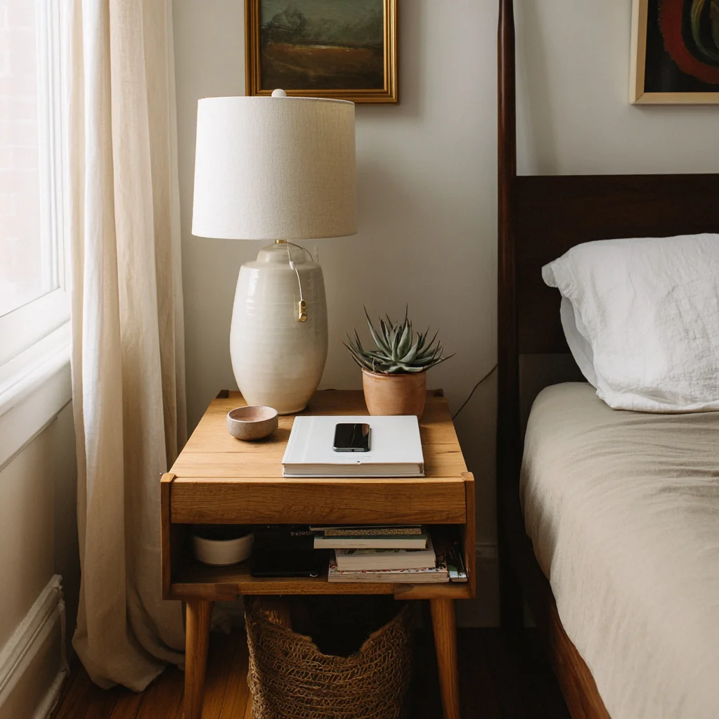 schlafzimmer nachttisch dekoration