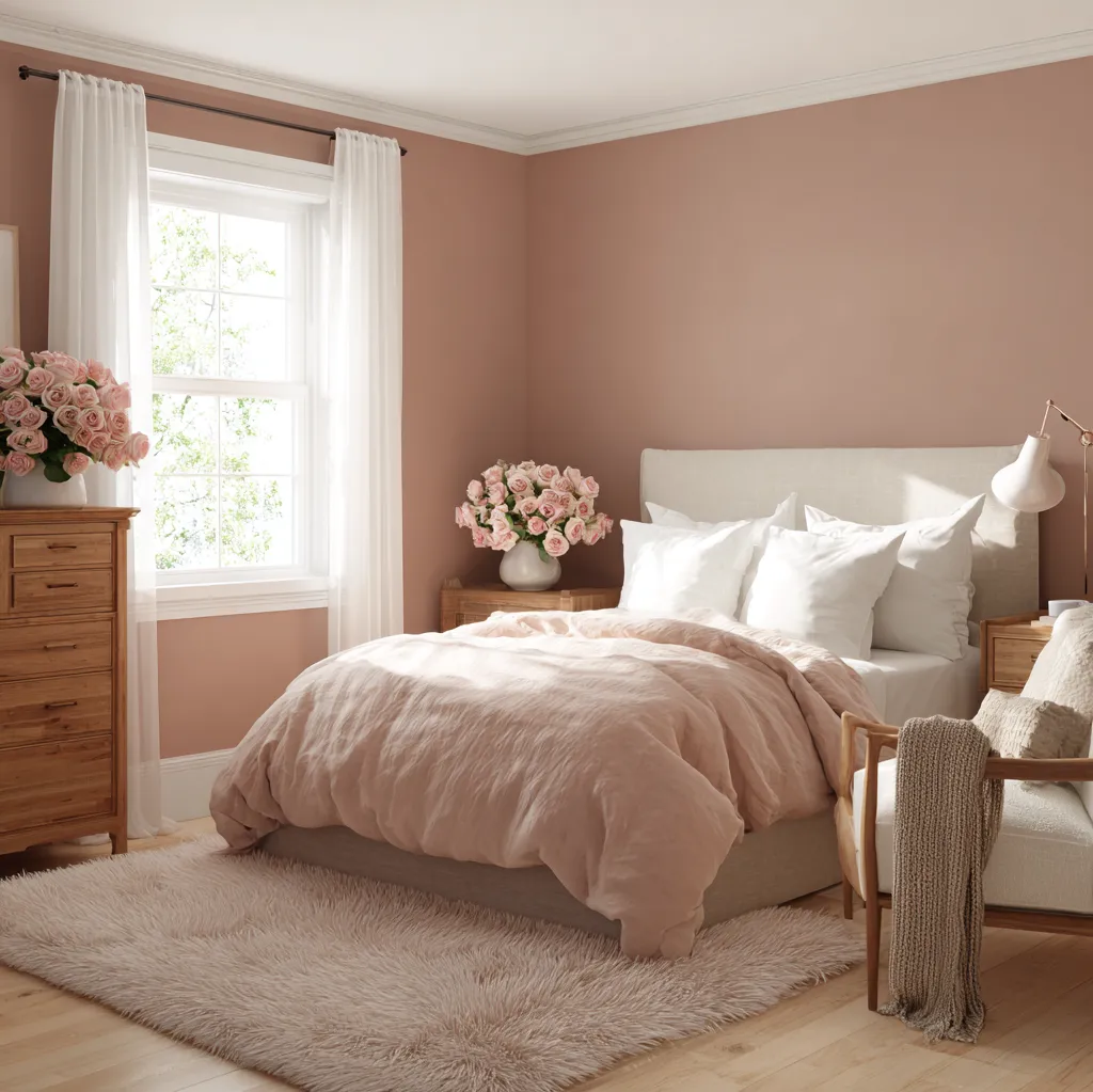 schlafzimmer rosenrot