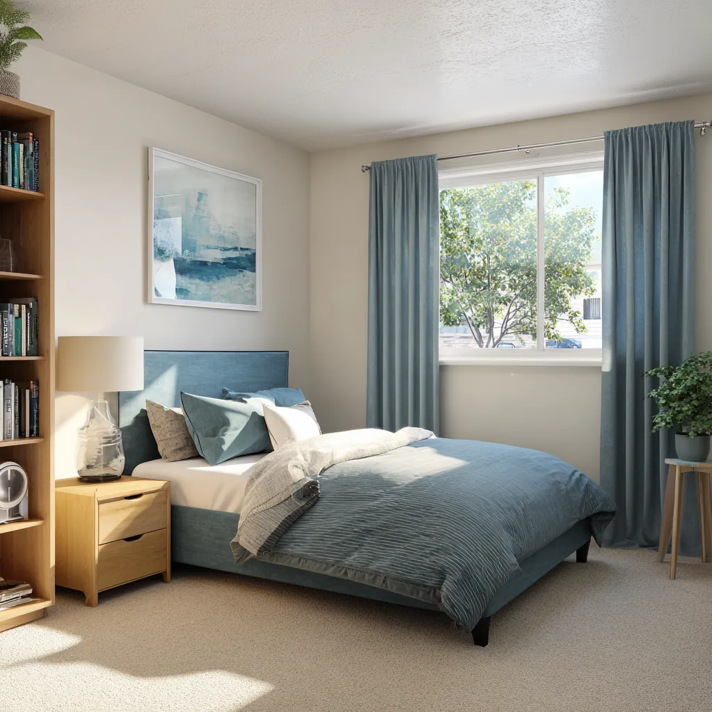 schlafzimmer stahlblau