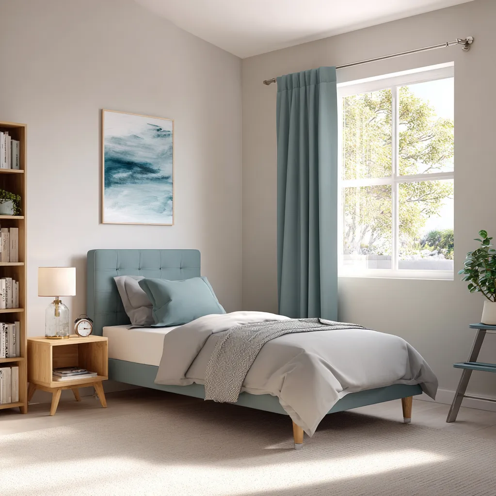 schlafzimmer stahlblau