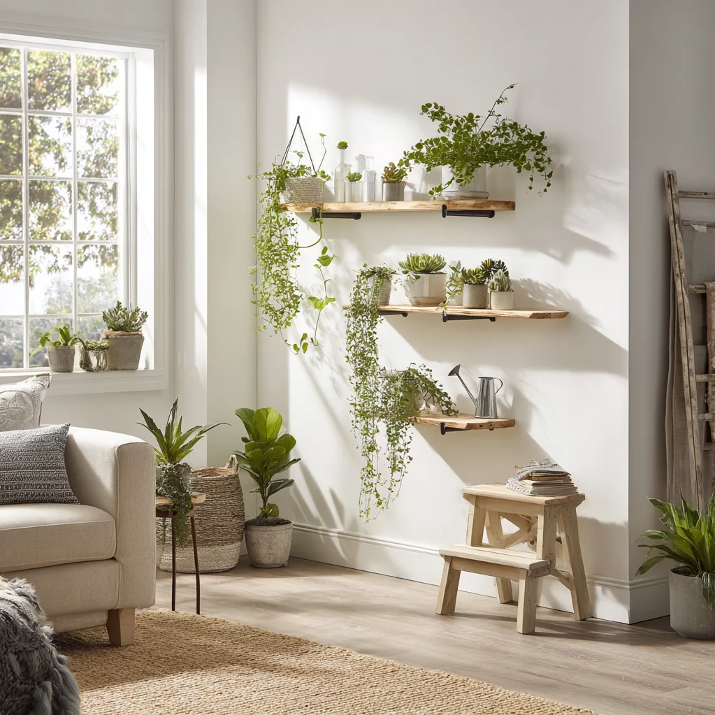 schwebende regale pflanzen