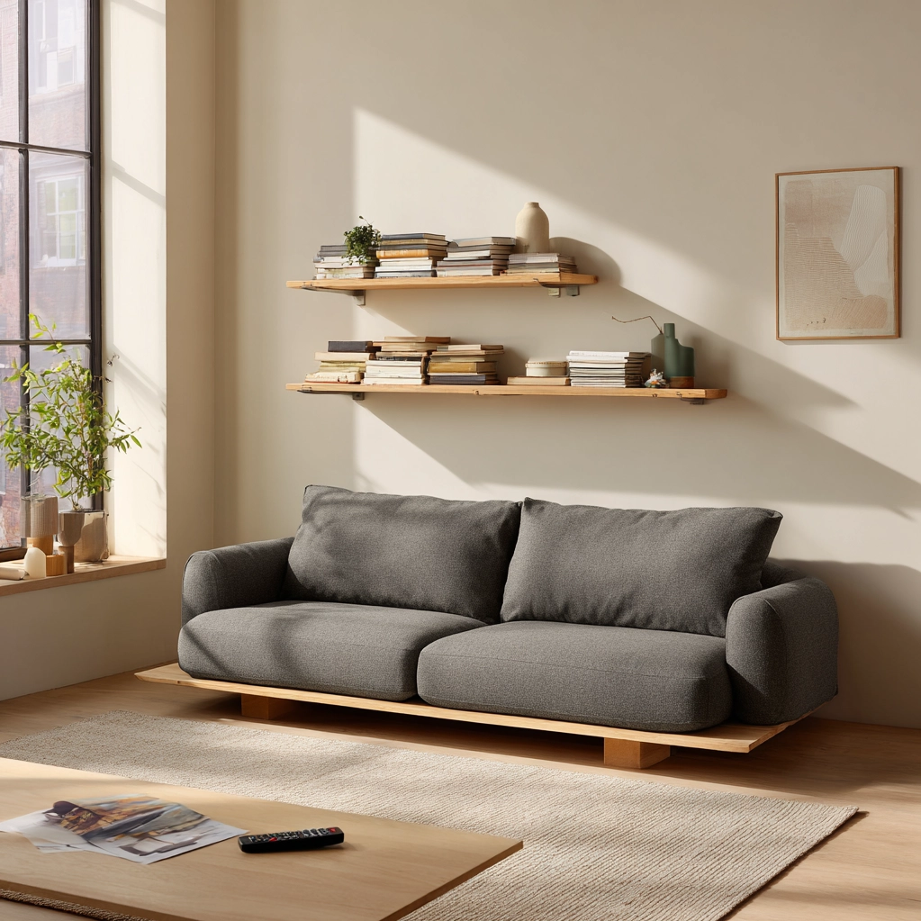 schwebende regale über sofa