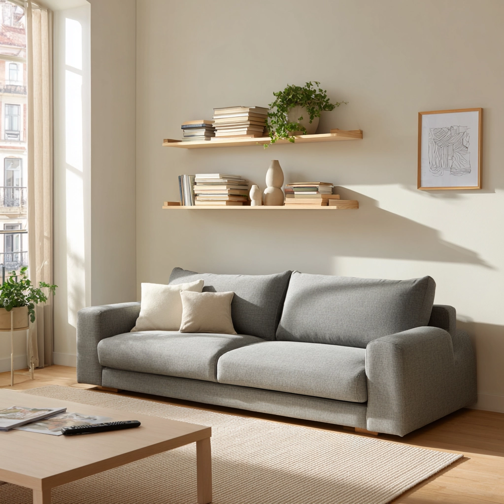 schwebende regale über sofa