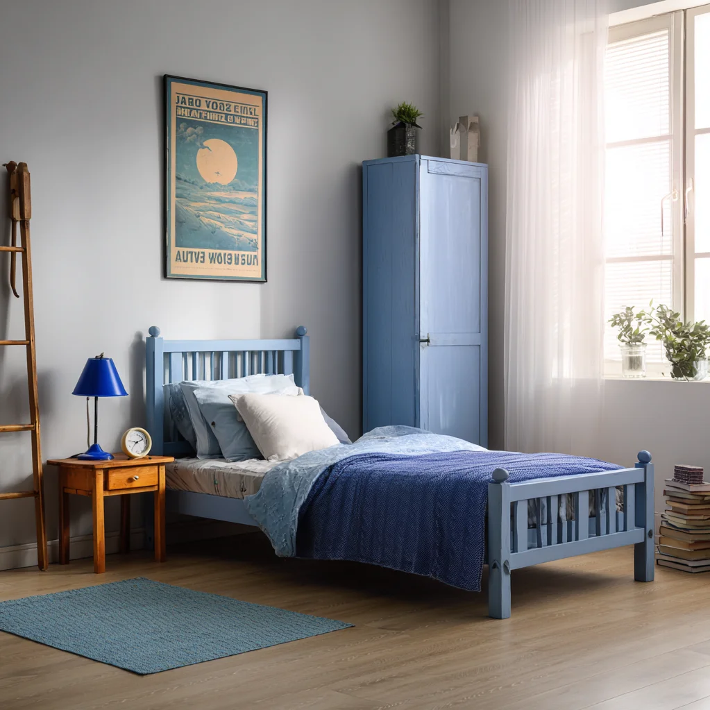 vintage schlafzimmer blau