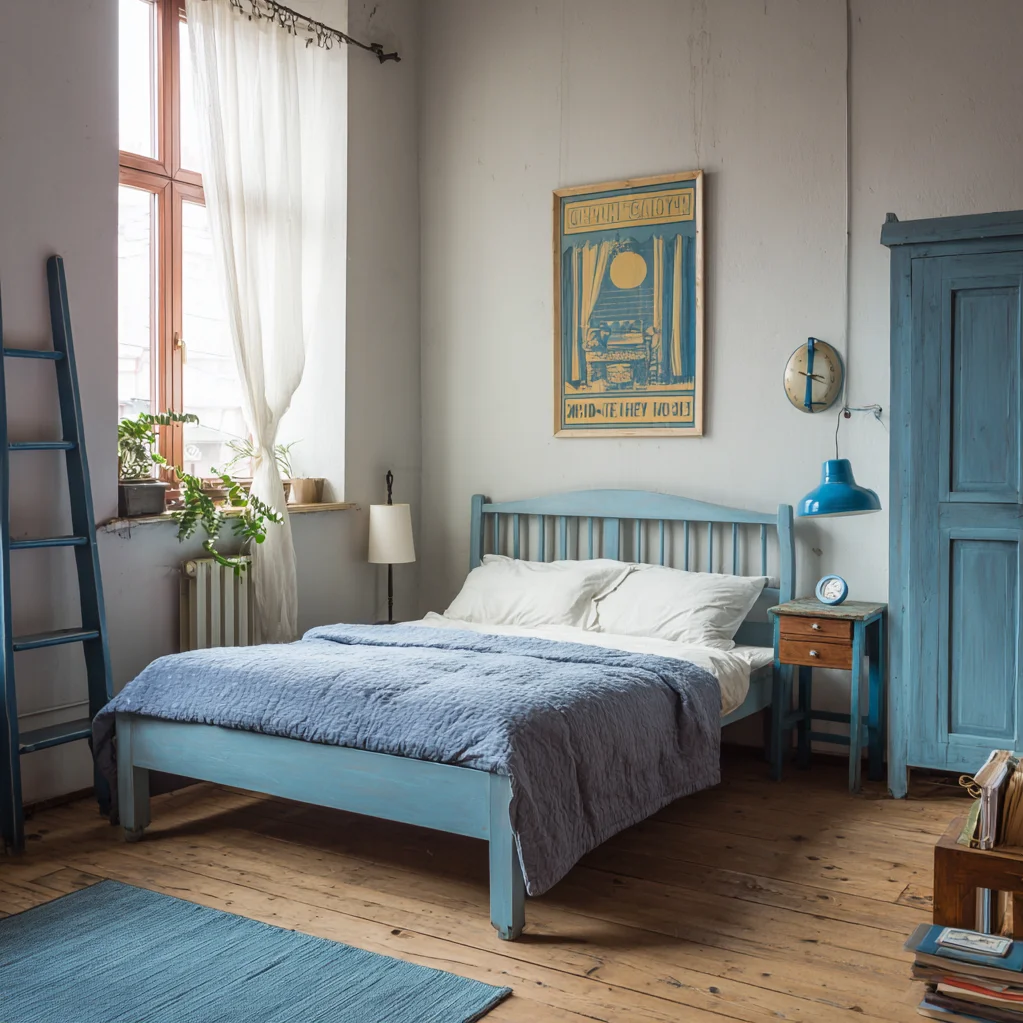 vintage schlafzimmer blau