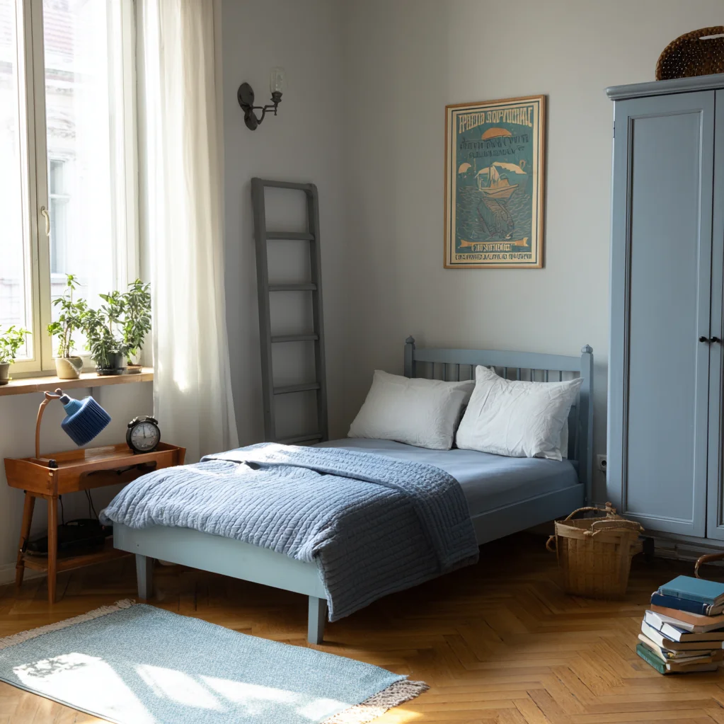 vintage schlafzimmer blau