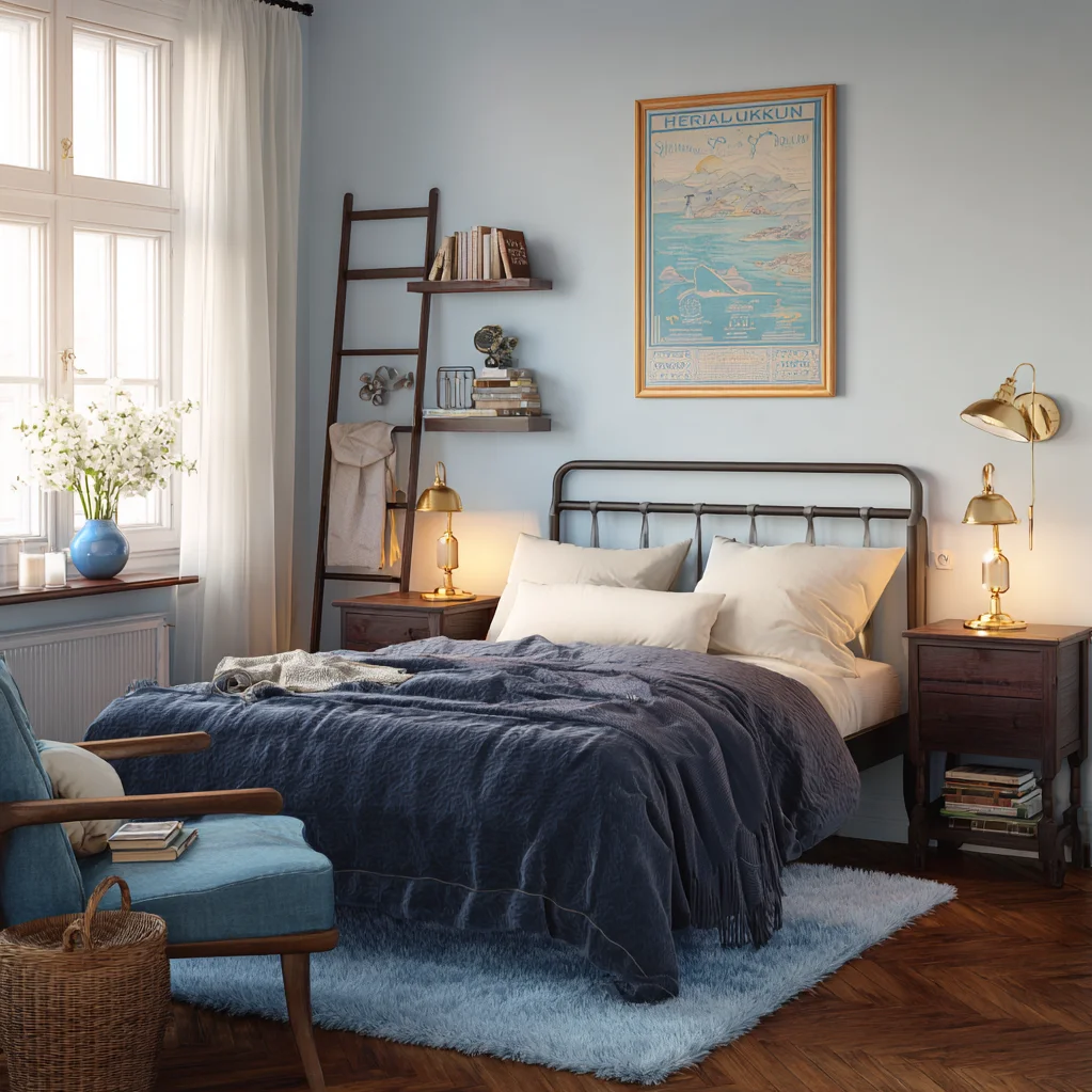 vintage schlafzimmer ideen blau