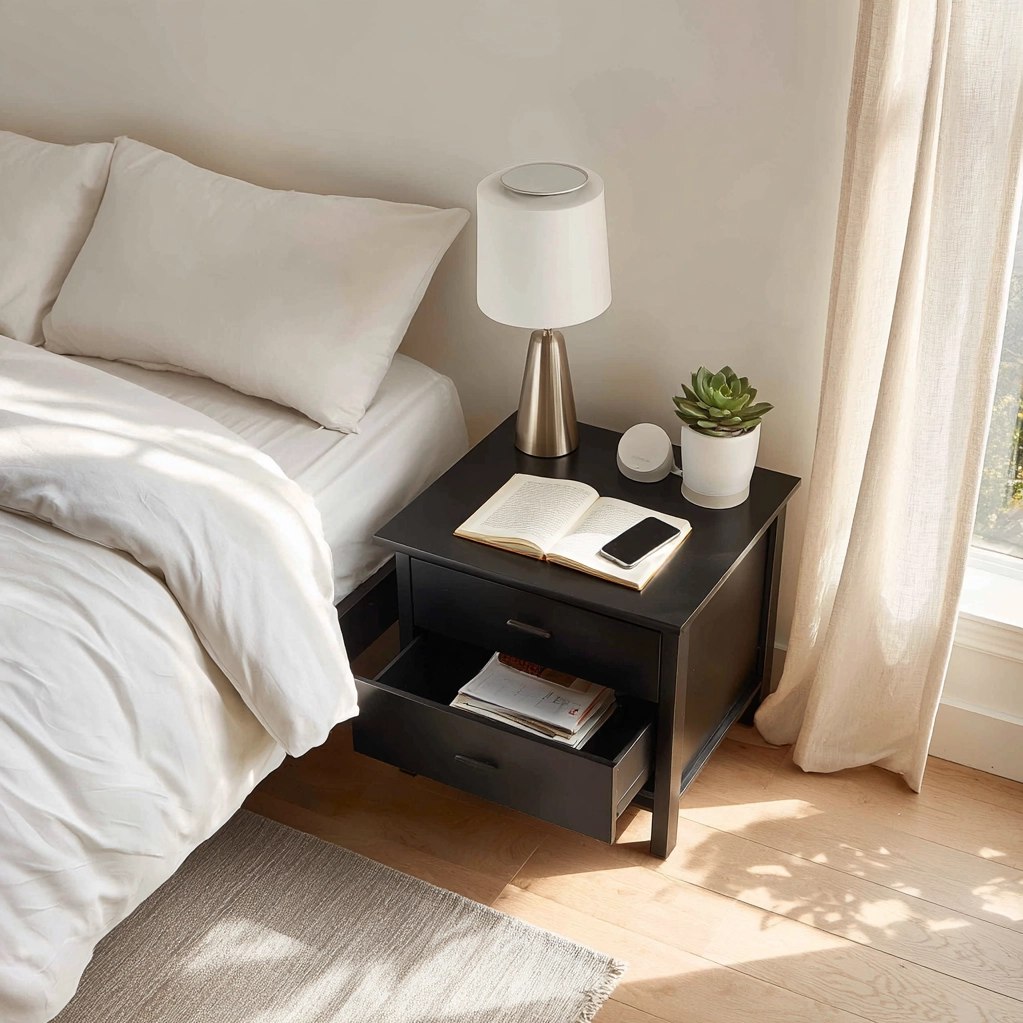 nachttisch dekorieren schwarz