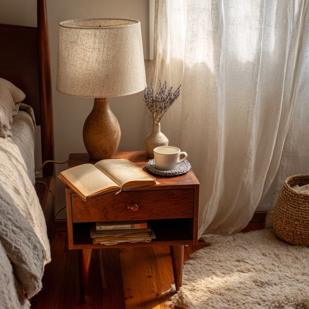 nachttisch dekorieren vintage