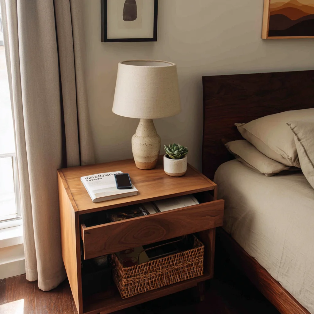 schlafzimmer nachttisch dekoration