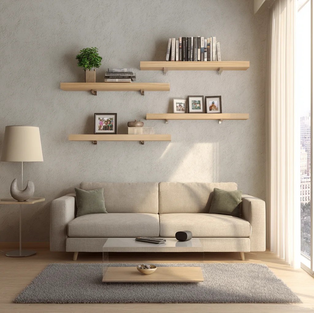 schwebende regale wohnzimmer