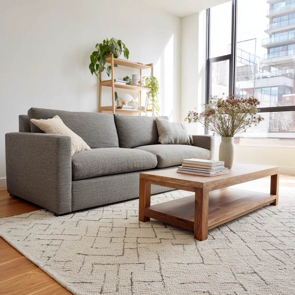 teppich ideen graues sofa