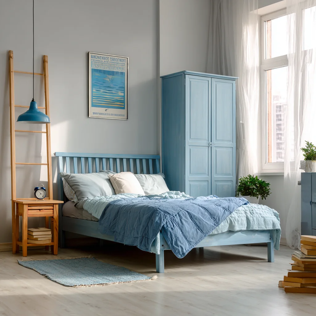 vintage schlafzimmer blau