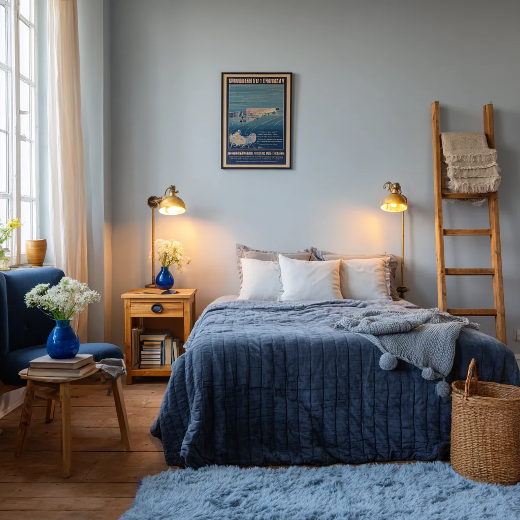 vintage schlafzimmer ideen blau